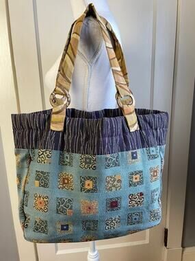Handmade Artisan Patchwork Tote Bag Coastal Boho Quilted Shoulder Purse